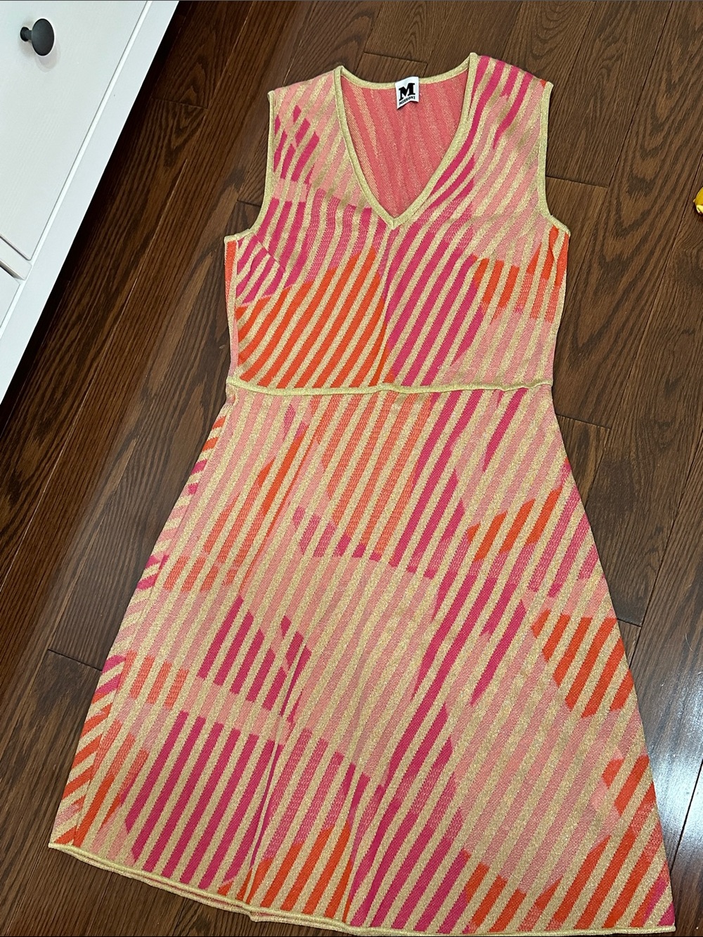 M by Missoni Pink & Orange Striped Knit V-Neck Kids Dress